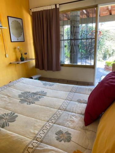 库埃纳瓦卡Quinta Ángeles的一间卧室设有一张大床和窗户