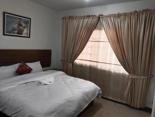 拉合尔King's Paradise的一间卧室设有一张床和一个大窗户