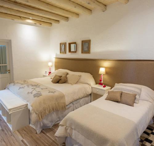 Las CompuertasDurigutti Family Winemakers - Casas de Huéspedes的一间卧室配有两张床和两盏灯。