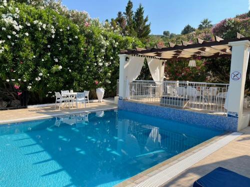 卡拉索斯Villa Francesca的一个带凉亭和泳池景的游泳池