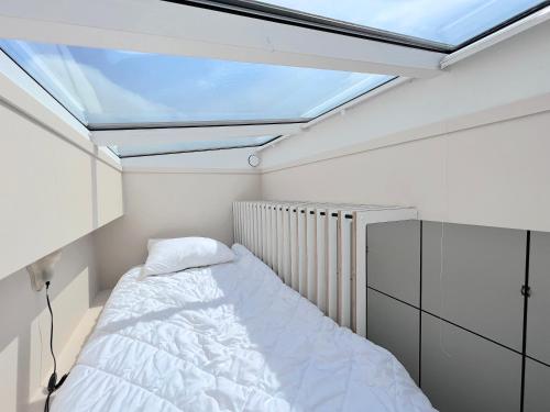 米茨兰Nieuw Noorderland op Terschelling的一间卧室配有一张床和天窗