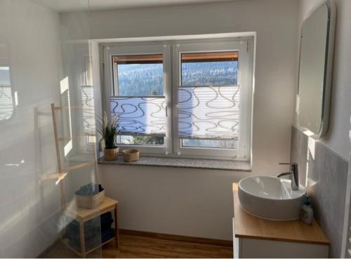 ArnoldshammerMorgensonne的一间带水槽和窗户的浴室