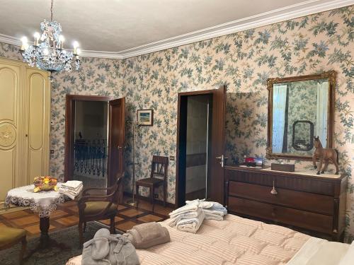 帕多瓦Villa Carla - Camera King Superior的一间卧室配有一张床、一张桌子和一面镜子