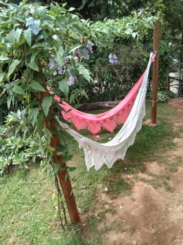 西波山Pousada Canto Feliz的花园里挂在树上的吊床