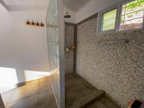 普拉兰Passage du Soleil的带淋浴的浴室和玻璃墙