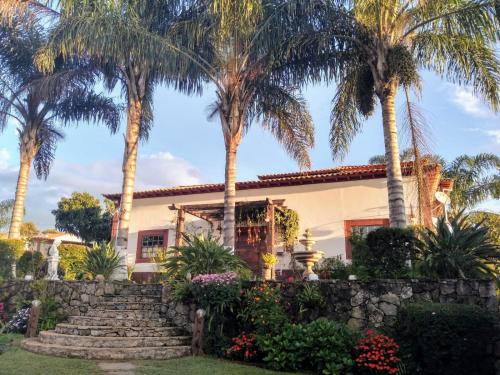 蒂拉登特斯Pousada Santa Bárbara的前面有棕榈树的房子