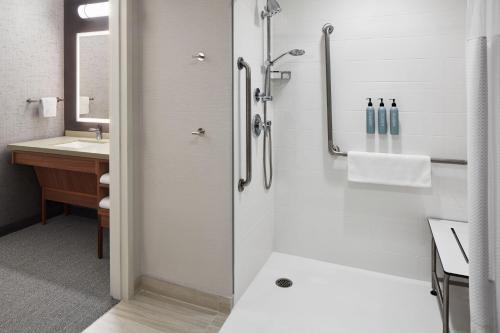 米西索加密西沙加机场企业中心西万怡酒店的带淋浴和盥洗盆的浴室