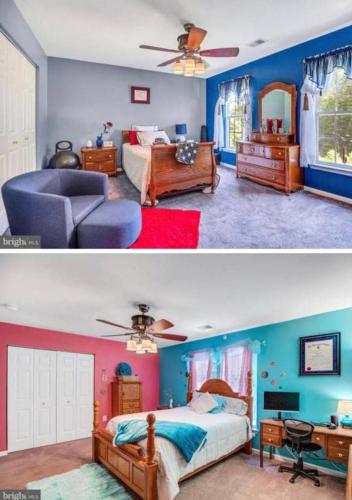 HughesvillePEACE HOME(EVENTS ALLOWED)的卧室两张蓝色和粉红色照片
