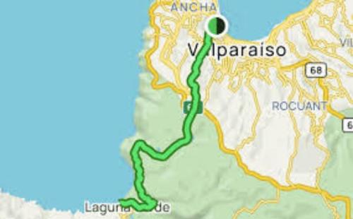 瓦尔帕莱索Hostal Terukita的上面有绿线的地图