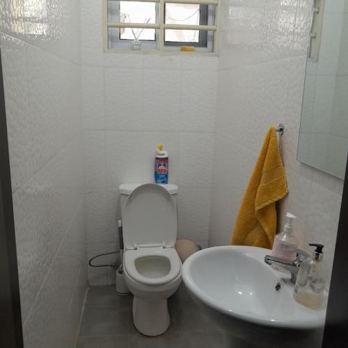 阿克拉Chateau Eyram的白色的浴室设有卫生间和水槽。