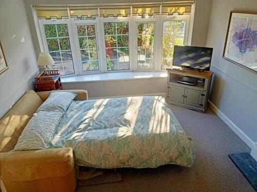 NeedingworthLotus House的一间卧室配有一张床和一台平面电视