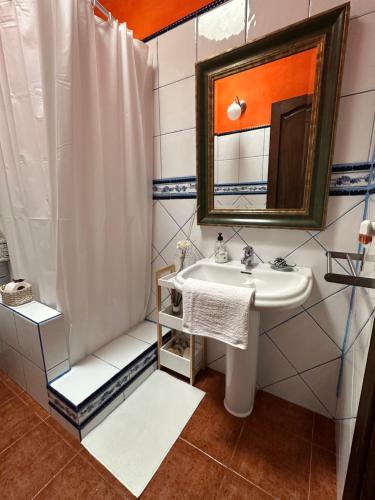 蒂亚斯Habitación Dache Lanzarote的一间带水槽和镜子的浴室