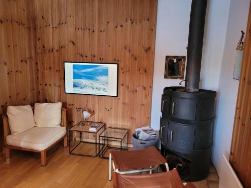 比维奥Roccabella的客厅配有燃木火炉和沙发