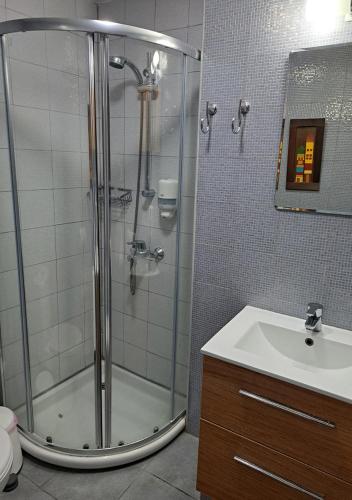 AlonaTo Apokentro的带淋浴和盥洗盆的浴室