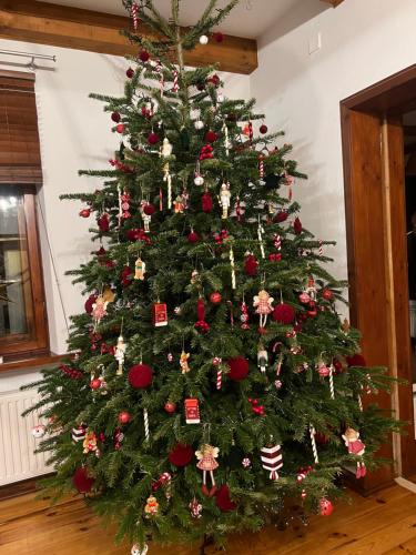 StudzieniceStraszny dom na Kaszubach的圣诞树上装饰着饰物