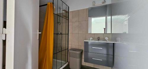 帕皮提Hana Logde PAMATAI的一间带水槽和镜子的浴室