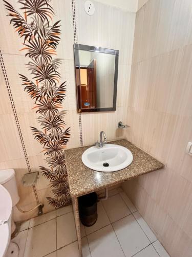 古尔冈Hotel Gracious的一间带水槽和镜子的浴室