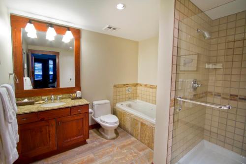 惠斯勒首迹旅舍的带浴缸、卫生间和盥洗盆的浴室