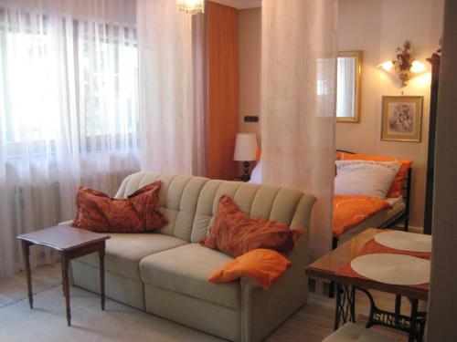 巴特霍夫加施泰因Privat Apartment的客厅配有沙发和1张床