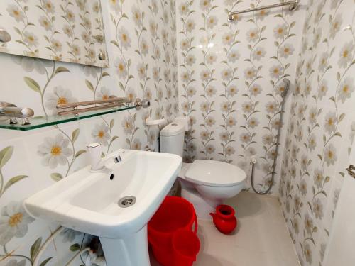 达卡Hotel Labbaik Dhanmondi的一间带水槽和卫生间的浴室