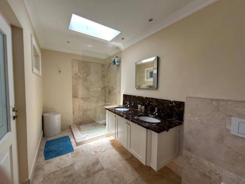开普敦The Yellow House的大型浴室设有水槽和淋浴。