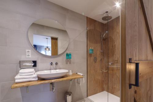 科特海讷德吉尔泰泽乌酒店的一间带水槽和淋浴的浴室