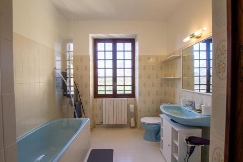 EyzeracNouzet gites et lits的带浴缸、盥洗盆和卫生间的浴室