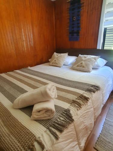 卡斯特鲁Hostal Isla Mágica的酒店客房,配有两张带毛巾的床