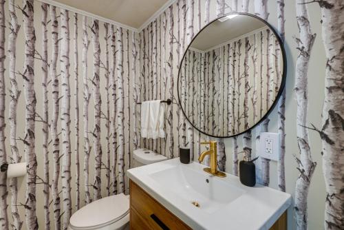拉德洛Birch House: Cozy Cabin 5 min from Okemo的一间带水槽和镜子的浴室