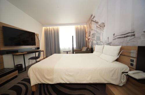 维尔纽斯诺富特维尔纽斯中心酒店的酒店客房设有一张大床和一台电视。