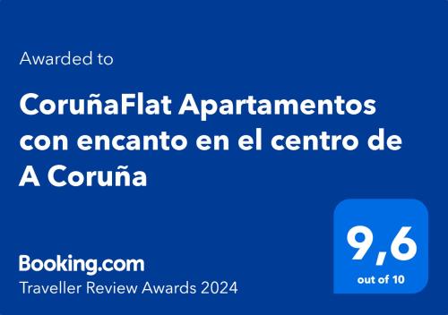 拉科鲁尼亚CoruñaFlat Apartamentos con encanto en el centro de A Coruña的手机的屏幕照相,手机的文本升级为围产期公寓