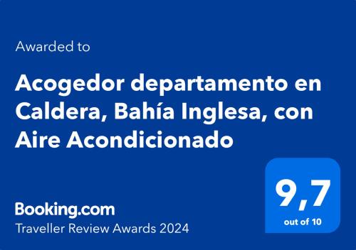 卡尔德拉Acogedor departamento en Caldera, Bahía Inglesa, con Aire Acondicionado的手机的屏幕截图,带有asperofer解程序的单词