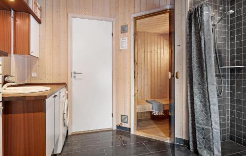 菲耶里茨莱乌Nice Home In Fjerritslev With Sauna的带淋浴和盥洗盆的浴室