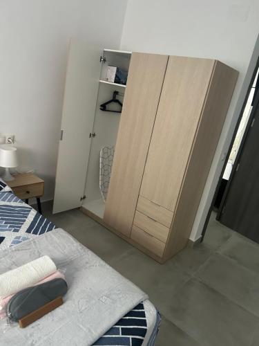 马拉加Apartamento Tejares 2B的一间卧室设有衣柜、一张床和一扇门