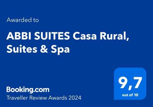 波凯兰特ABBI SUITES Casa Rural, Suites & Spa的蓝色标志,可读到abbi套房casa rivalinis和Spa