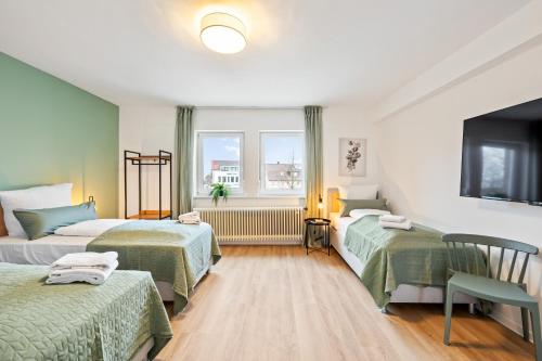诺伊恩斯塔特阿姆科黑尔Sali Homes - Neuenstadt am Kocher的一间酒店客房,设有两张床和电视