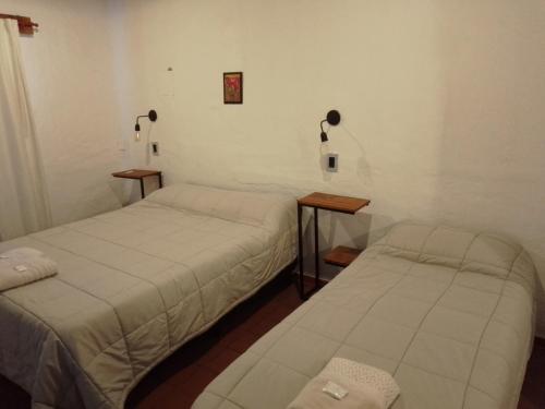 蒂尔卡拉CerroNegro的一间设有两张床和一张桌子的房间