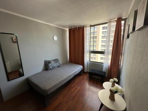圣地亚哥Apartamentos Orquídea Suite的小房间配有沙发和窗户