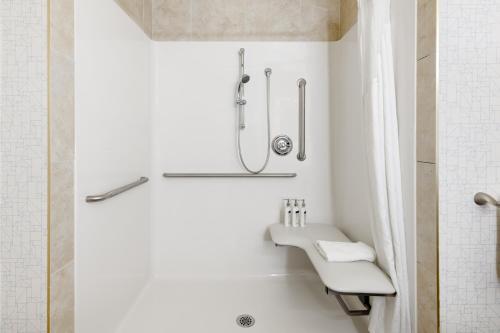 埃德蒙顿南埃德蒙顿智选假日套房酒店的带淋浴和盥洗盆的白色浴室