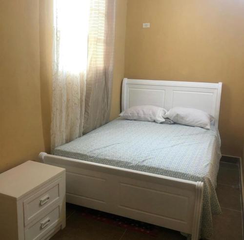 巴拉奥纳省圣克鲁斯La hermosa hotel的一张带两个枕头的小床和窗户