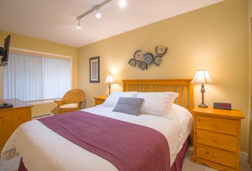 帕克斯维尔海滨小径度假酒店的一间卧室配有一张床、一张书桌和一台电视