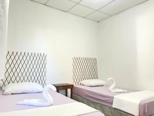圣安娜Hostal Villa Marta的配有2张床的宿舍间,配有天鹅