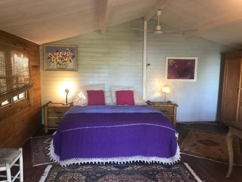 BolullaCasa del Paso的一间卧室配有一张带2晚台的紫色床