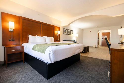 斯普林菲尔德斯普林菲尔德舒适套房酒店的酒店客房设有一张大床和一张书桌。