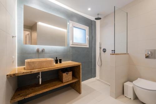 阿尔戈斯托利翁蓝色天堂一室公寓的一间带水槽和卫生间的浴室