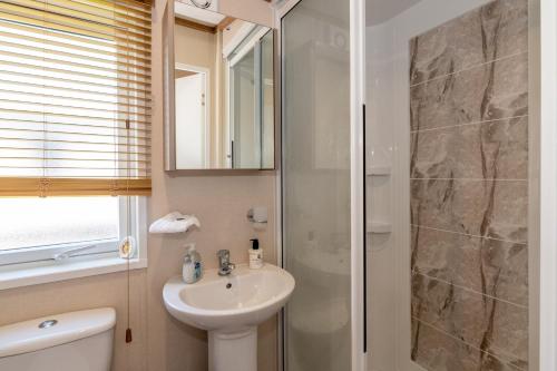 StrathkinnessAbingdon Lodge 7 Close to St Andrews的浴室配有卫生间水槽和淋浴。