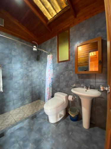 圣胡安拉拉古纳Lakefront Chalet的一间带卫生间和水槽的浴室