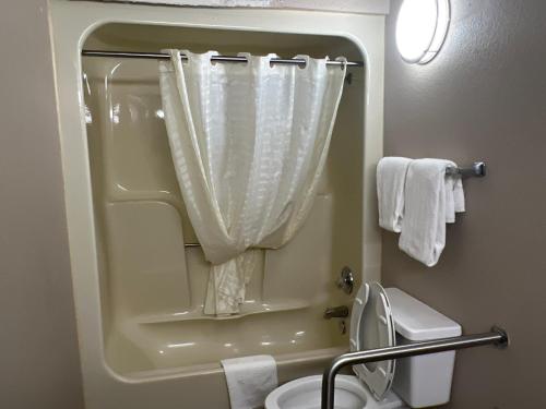 佛罗伦萨佛罗伦斯伊克诺旅店的带淋浴、卫生间和盥洗盆的浴室