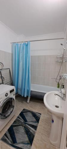 TürkistanОднокомнатная квартира в административном центре的一间带洗衣机和水槽的浴室