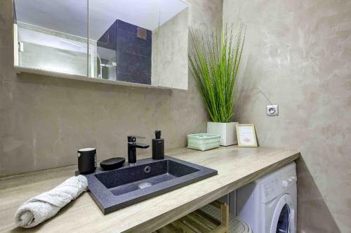 尼斯Flat design with SEA view promenade des anglais的一间带水槽和洗衣机的浴室